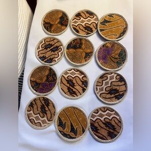 Fabric and Wicker Coaster Set of 12 Boho